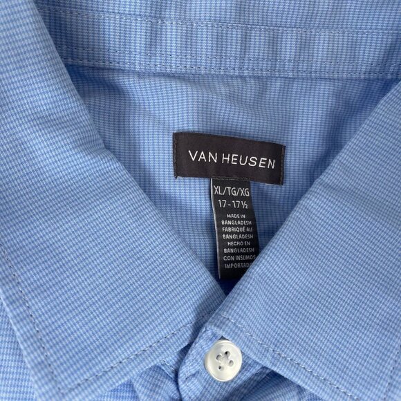 Van Heusen Mens Button-Up Shirts XL Blue Solid & Blue Check Pattern Classic Fit - Picture 11 of 16